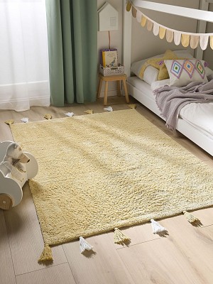 Waschbarer Kinderteppich Malu Gelb 15x15 cm Muster