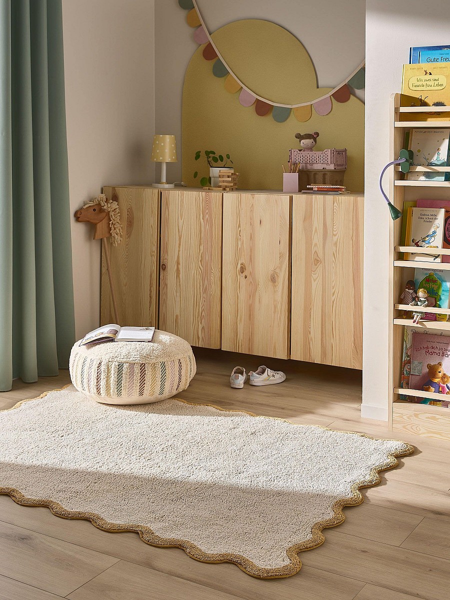 Waschbarer Kinderteppich Emilia Gelb 15x15 cm Muster