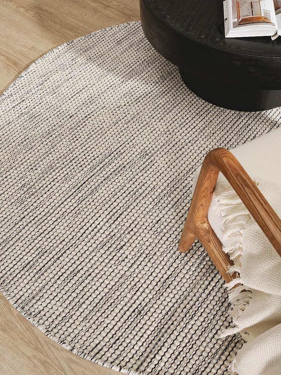 Wool Rug Rocco Beige/Black ø 150 cm round